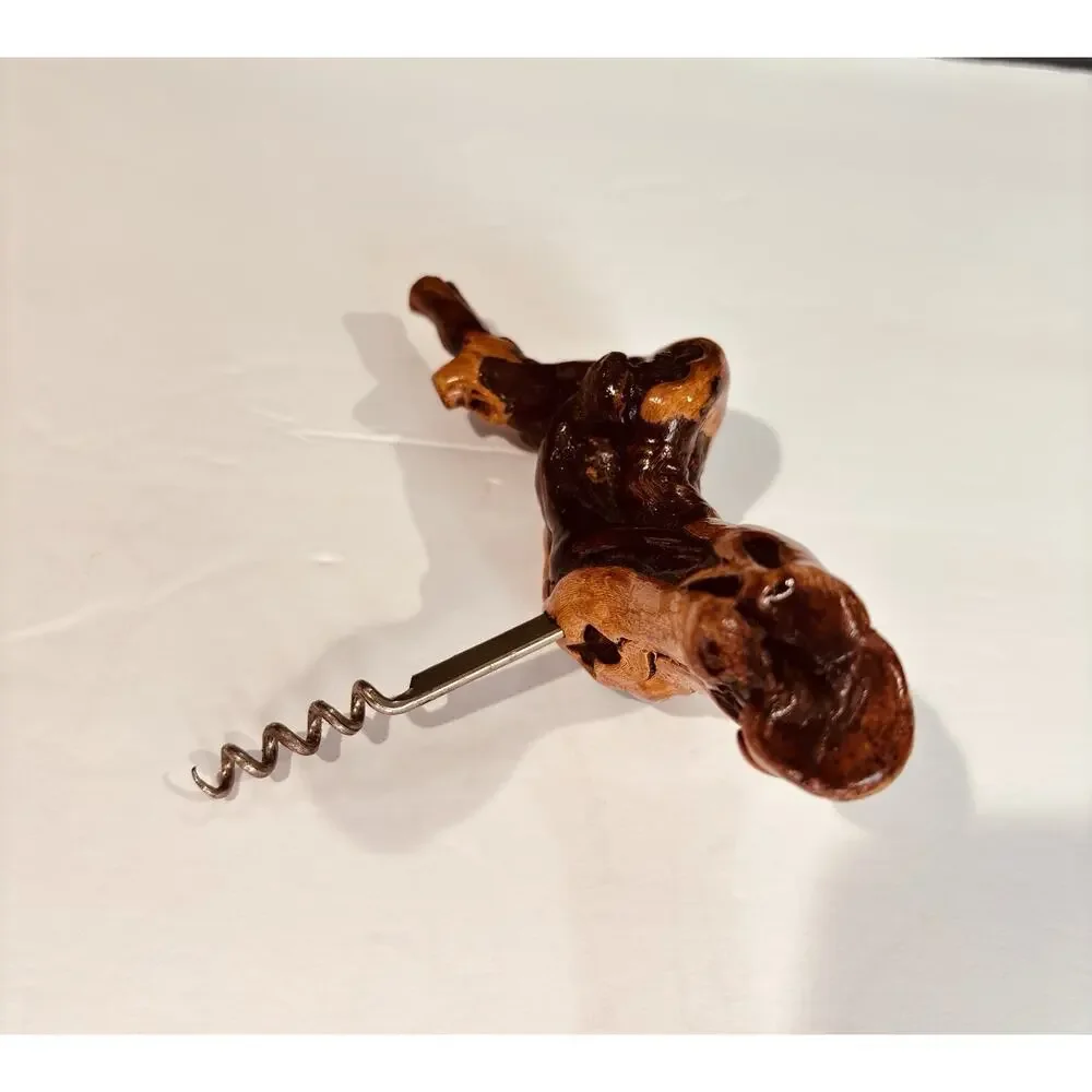Vintage Handcrafted Grapevine Burl Wood Stationary Corkscrew Wine Opener